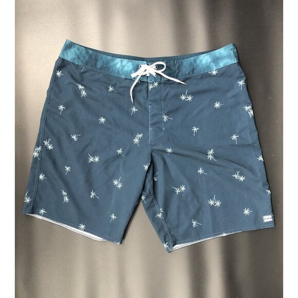 Billabong Recycler Sundays Pro Boardshorts Men 36 Dark Teal Palm Tree Beach Surf - Picture 1 of 9